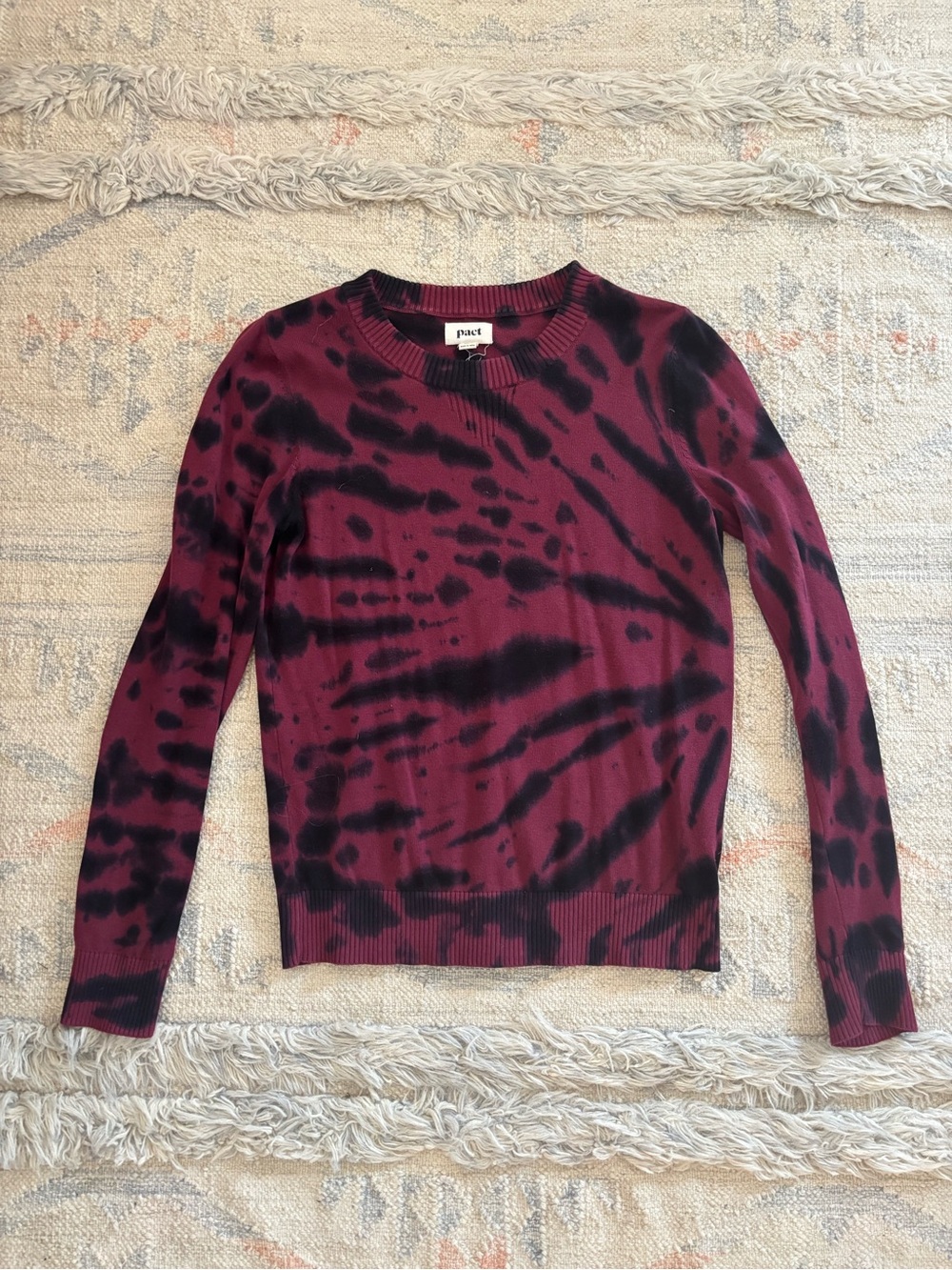 Pact Maroon and Black Tie-Dye Crewneck Sweater